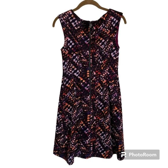 Vince Camuto Psychedelic Abstract Sleeveless Pleated Mini Dress Red Size 2 - Picture 3 of 5